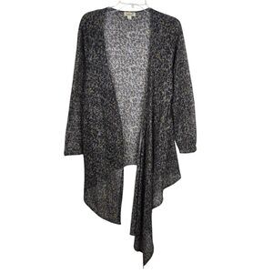One World Animal Leopard Print Open Front Draped Cardigan Sweater Sz 1X High Low